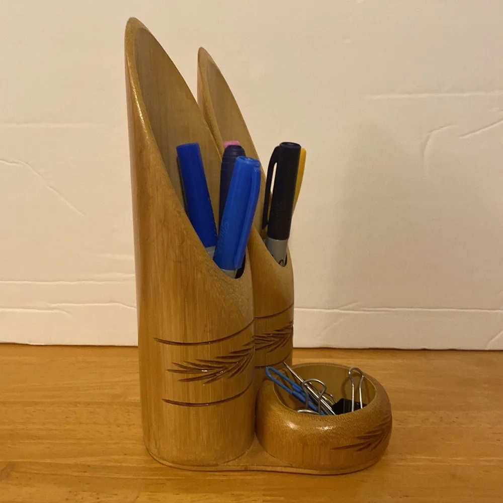 Pencil Holder Wooden Handmade Jamaica  Excellent Condition (items not included)